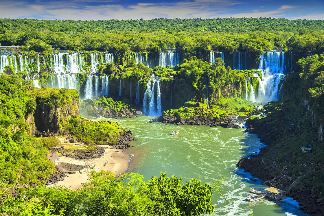 Iguazu Falls surrounded by subtropical forest on the Brazil side